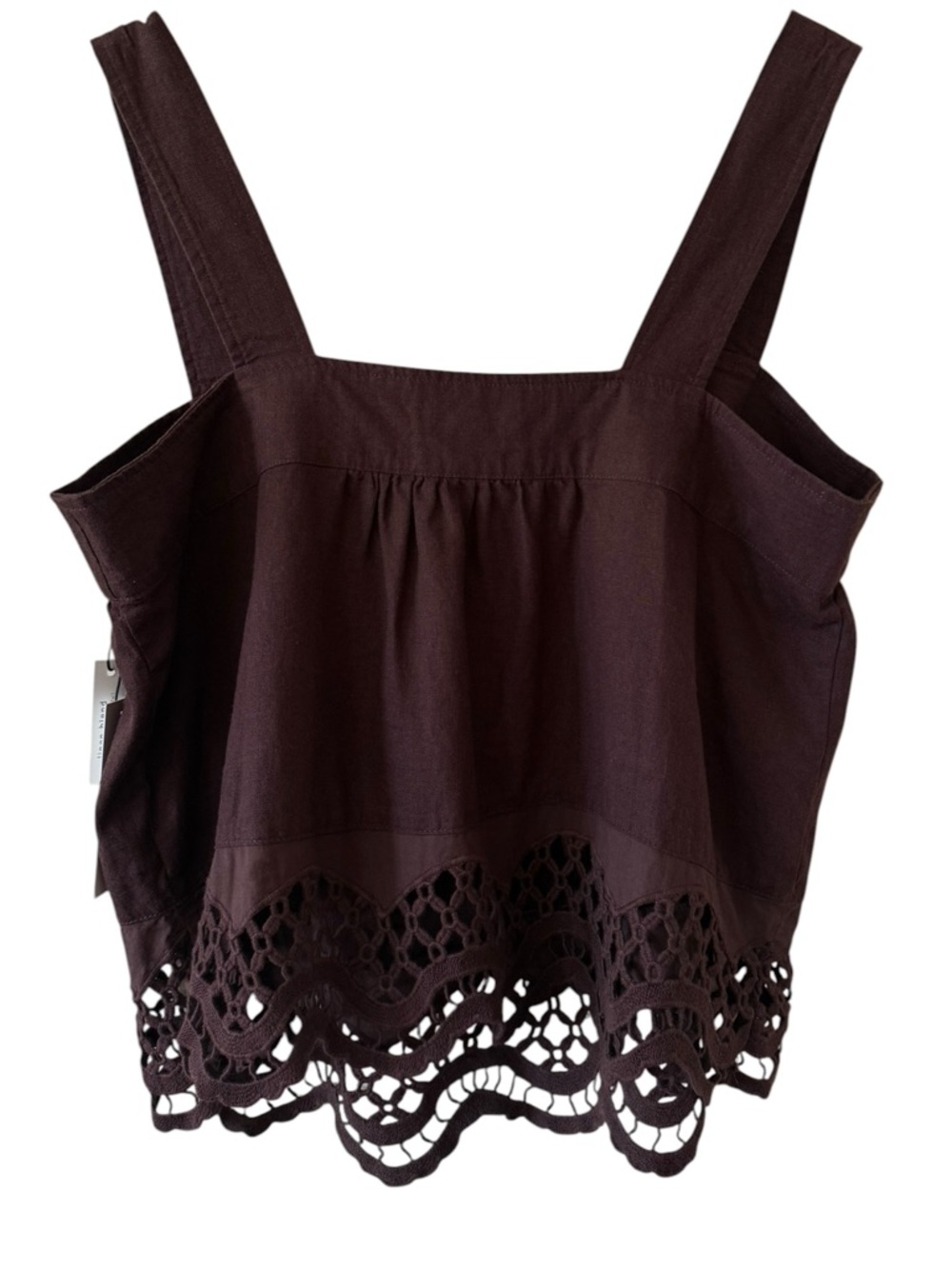 RACHEL ZOE Linen Blend Eyelet Hem Tie Front Brown Tank Top Size L NEW - Picture 3 of 7